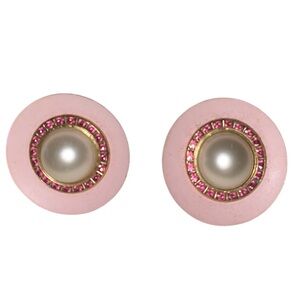 vintage 50s pink pearl button rhinestone clip-on earrings valentines pin up